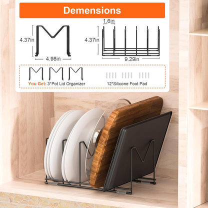 HzTinT 3 Pack Pot Lid Organizer for Cabinet, Stainless Steel Pot Lid Rack with Anti-slip Pad, Lid Holder for Pans Pots, Bakeware, Plates, Cookie Sheets, Trays, Dish, Cutting Boards, Silver