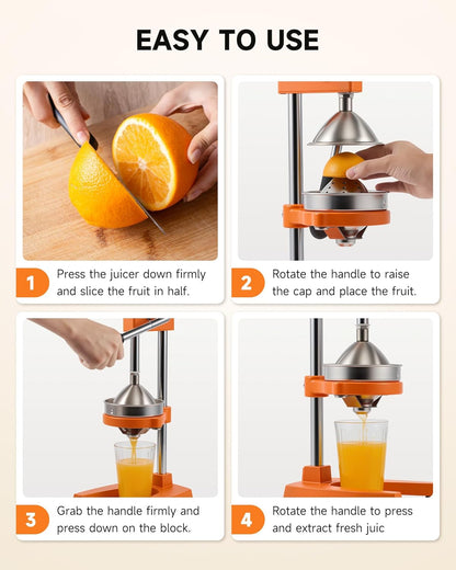 CO-Z Manual Citrus Juicer, Commercial Grade Cast Iron Orange Juicer, Professional Heavy Duty Juice Press with Removable Strainer, Manual Juice Extractor for Orange Lemon Pomegranate Citrus, Black