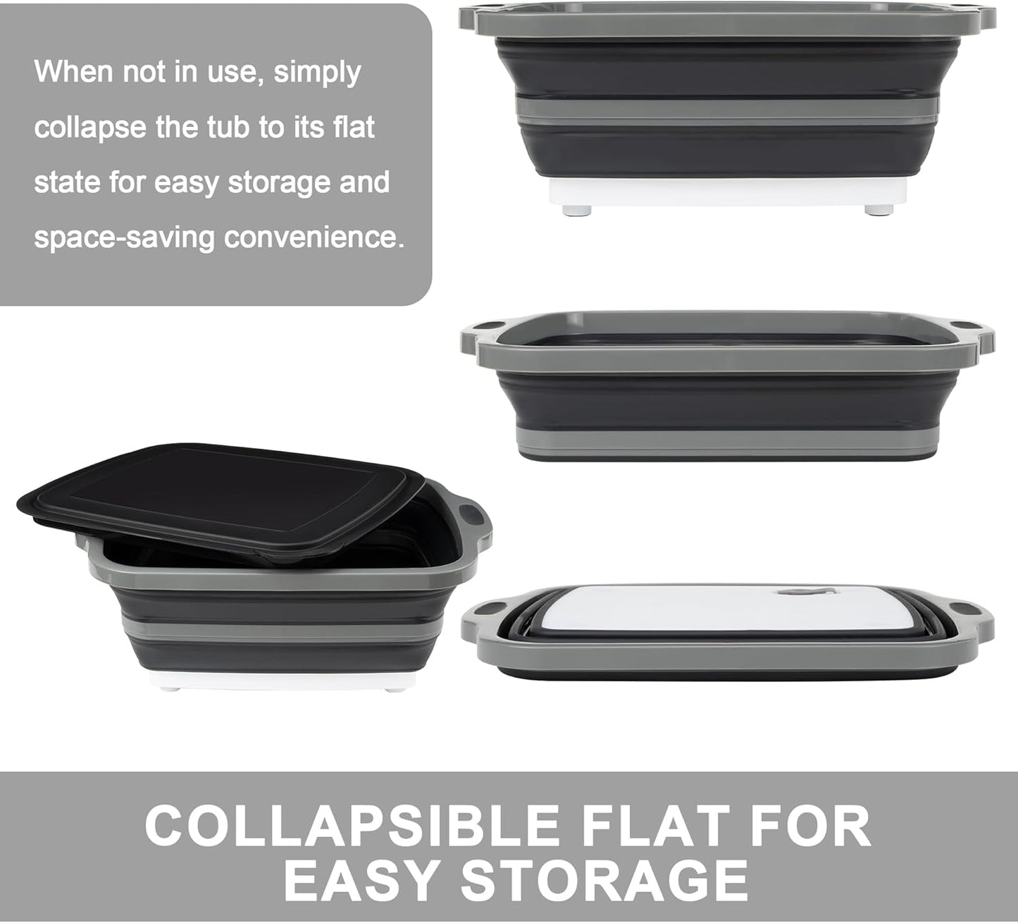 Tiawudi Large Collapsible BBQ Prep Tub with Lid(4.22 Gal/16L), Foldable Camping Sink with Colander, Cutting Board, Dish Basin for Kitchen, Bowl, Vegetable and Fruit, Storage Basket for Picnic