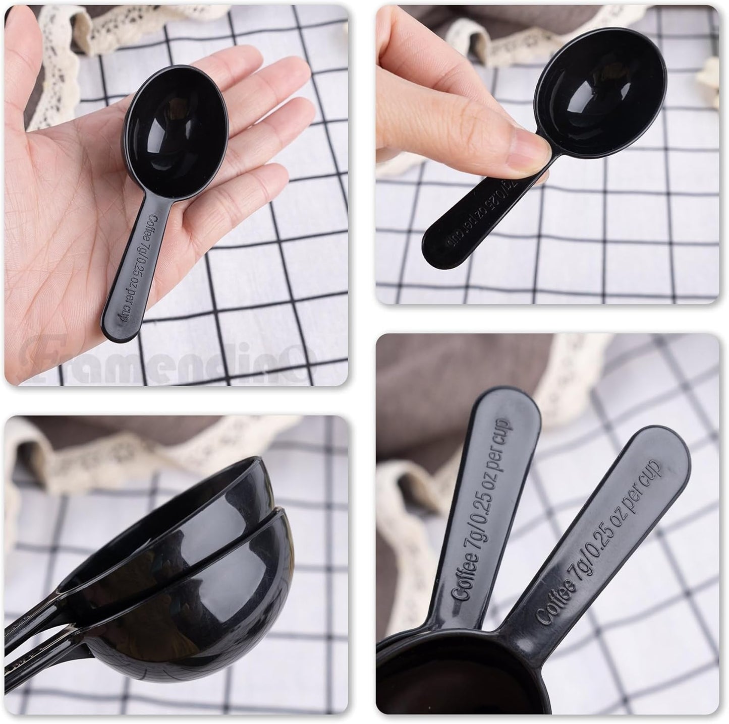 Framendino, 5 Pack Plastic Coffee Measuring Spoons Short Handle Scoops for Tea Sugar Cereal Milk Powder Spices Black 7g