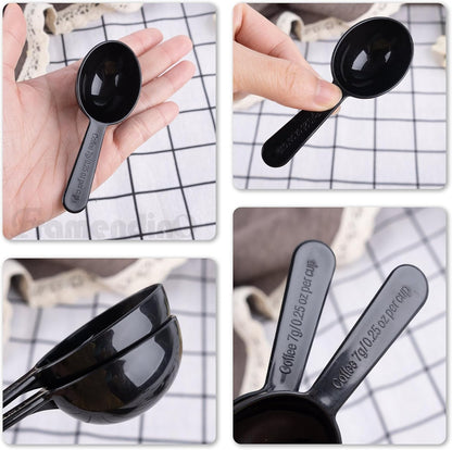 Framendino, 5 Pack Plastic Coffee Measuring Spoons Short Handle Scoops for Tea Sugar Cereal Milk Powder Spices Black 7g