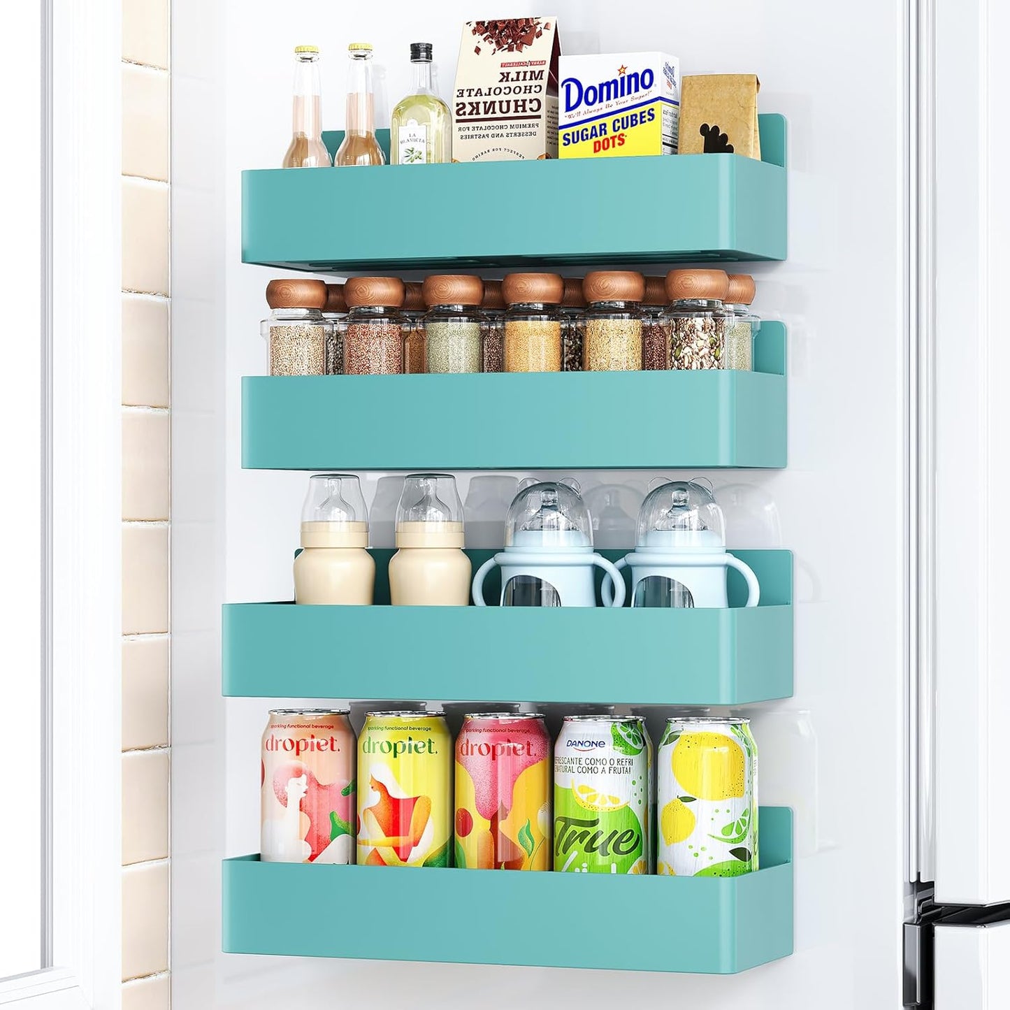 Mystozer Magnetic Spice Rack for Refrigerator, Kitchen Organizer and Storage Shelf, Black (4 Pack)…