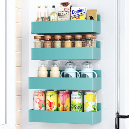 Mystozer Magnetic Spice Rack for Refrigerator, Kitchen Organizer and Storage Shelf, Black (4 Pack)…
