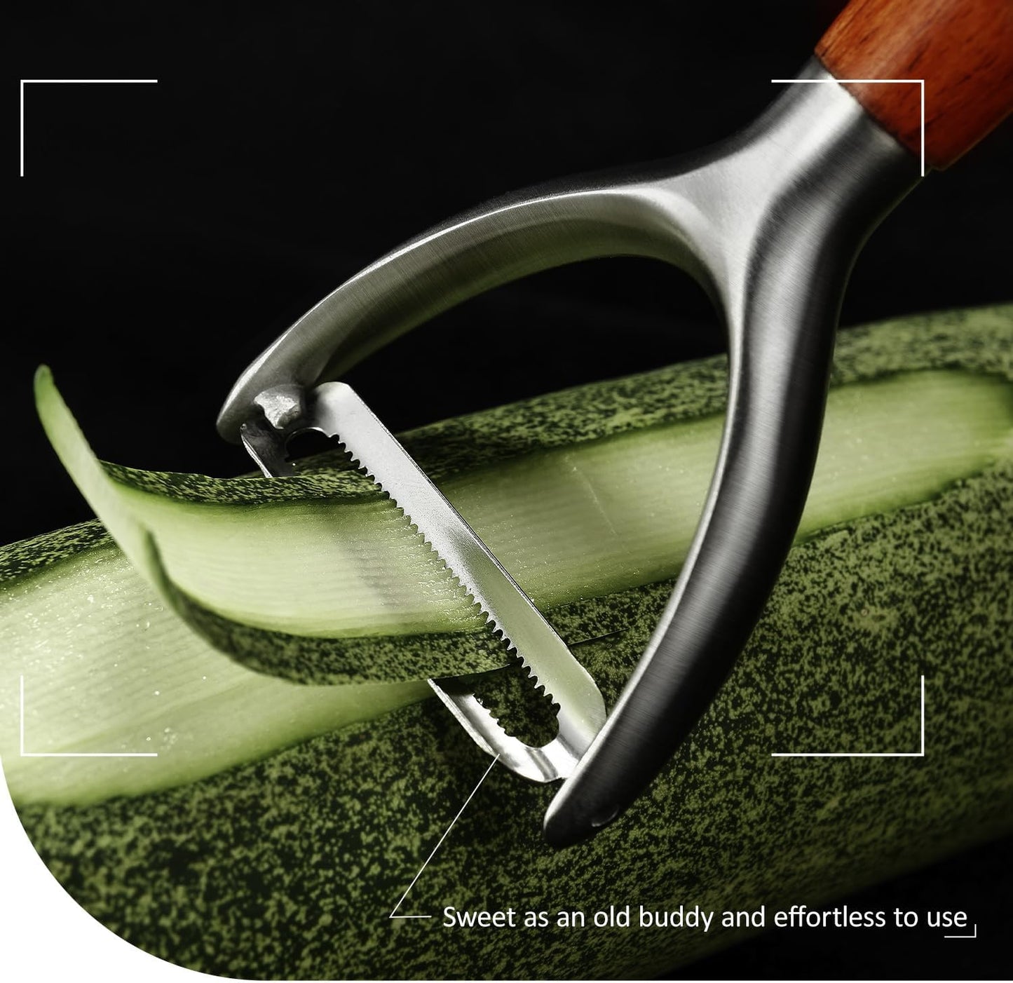 Serrated Blade Premium I Type 304 Stainless Steel Multifunctional Kitchen Peeler Real Wood Handle Ultra Sharp Blade Vegetable Potato Apple（Agarwood）