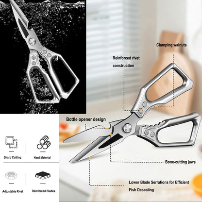 Heavy Duty Kitchen Scissors - 3.0mm Thickened Professional Stainless Steel Blades, All-Purpose Dishwasher Safe Meat & Poultry Shears for Cutting Chicken Bones, Food Prep