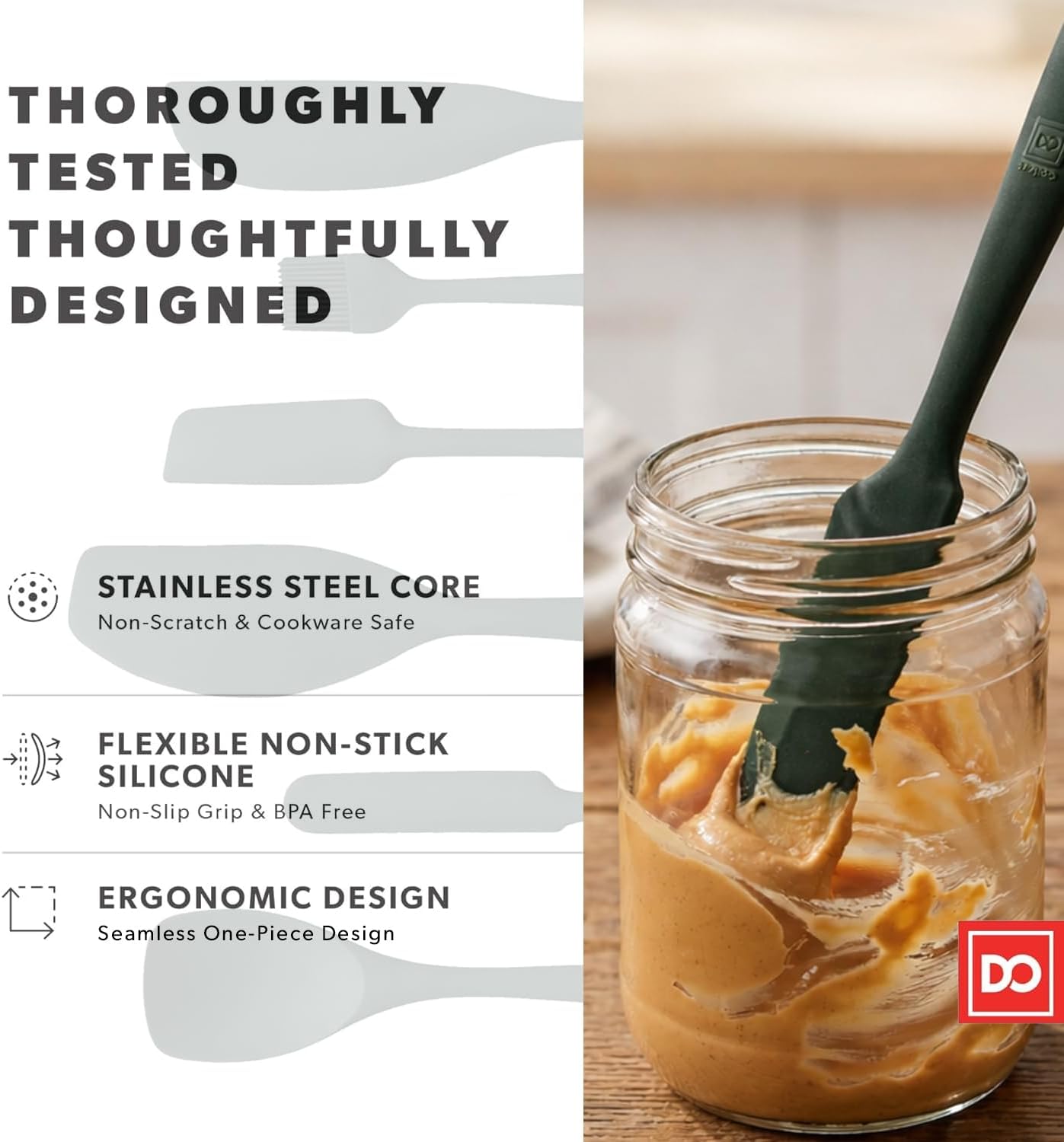 All New DI ORO 6-Piece Silicone Spatula Set - Rubber Kitchen Utensils for Baking, Cooking & Mixing - Heat-Resistant 600°F BPA Free Spatulas for Nonstick Cookware - Dishwasher Safe (Black)