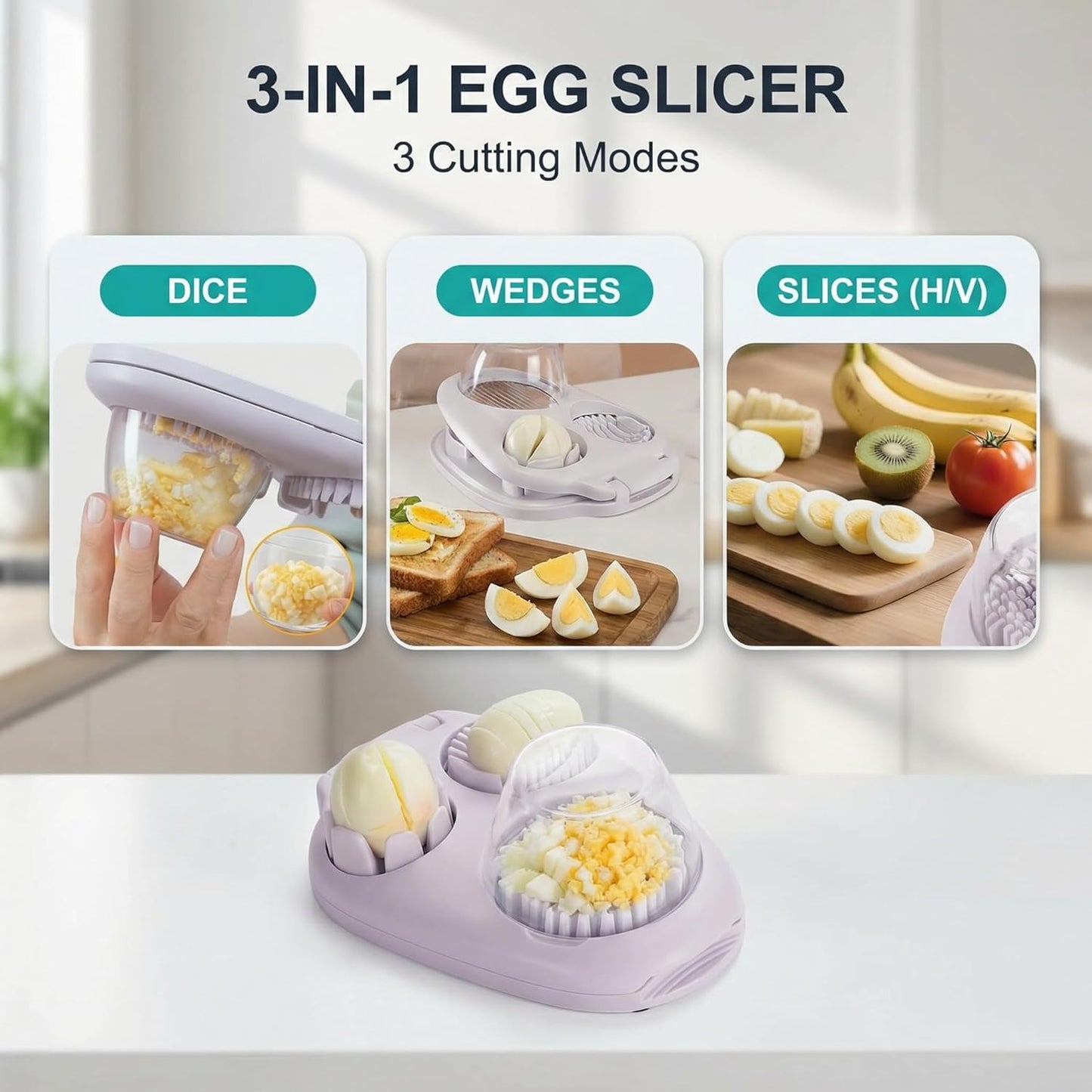 3-in-1 Heavy Duty Egg Slicer, Stainless Steel Blades with Multiple Cutting Modes for Hard Boiled Eggs, Mushrooms, Strawberry, Multifunctional Kitchen Tool, Send Goods from Local Warehouse