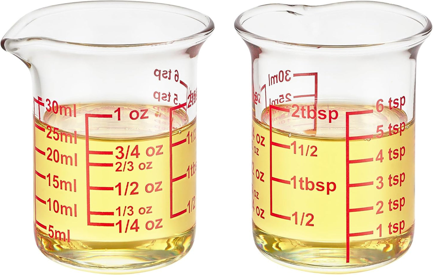 High Borosilicate Glass Measuring Cup-V-Shaped Spout，Glass Measuring Beaker for Kitchen or Restaurant, Easy to Read, 60 ML (2 Oz)-Pack of 2