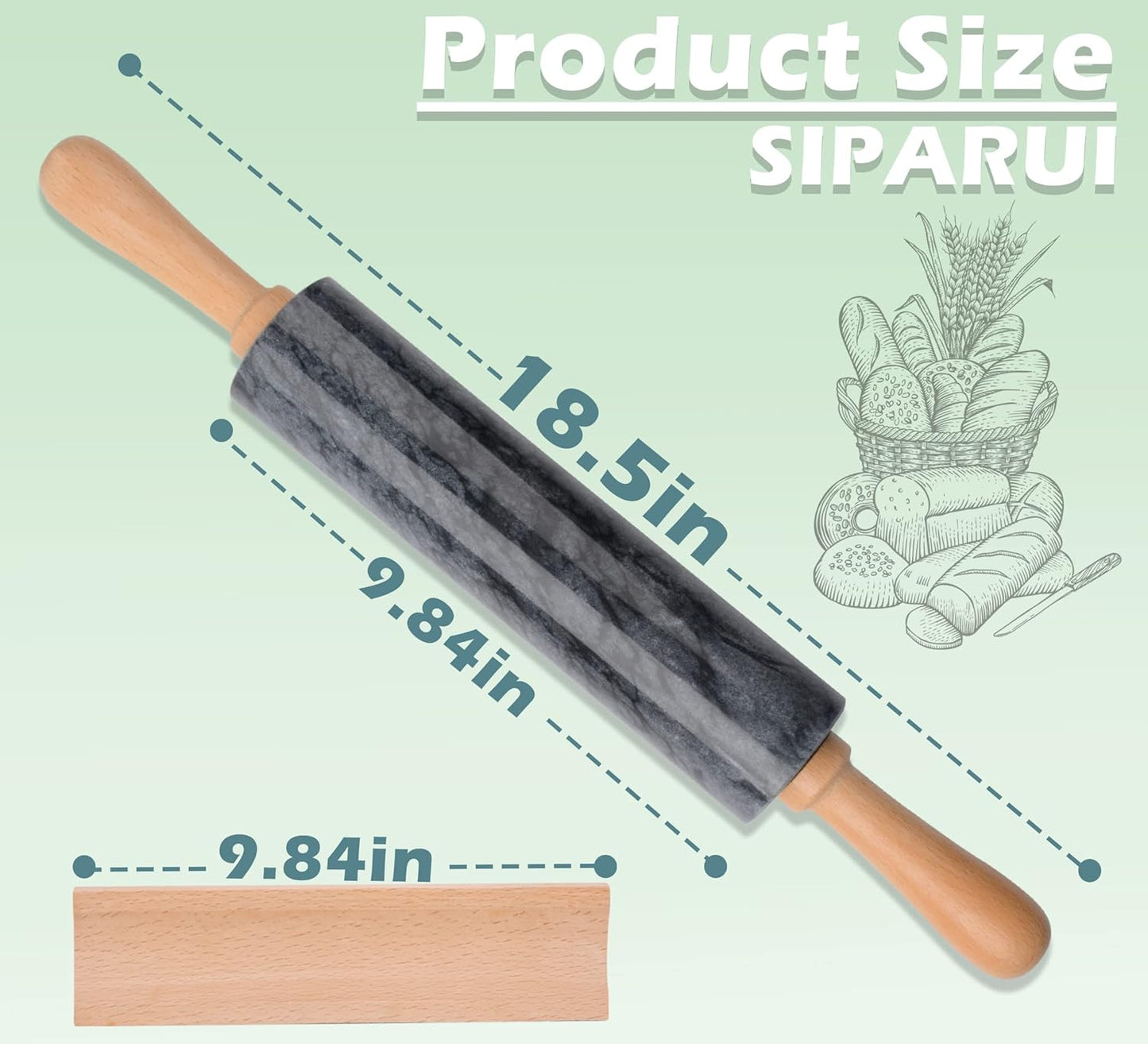 Marble Rolling Pin with Wooden Cradle Thick Handle Set for Baking,18.5 inch Premium Quality Polished Roller for Pizza Dough,Fondant,Pie Crust,Non-Stick Surface Easy to Clean(White)