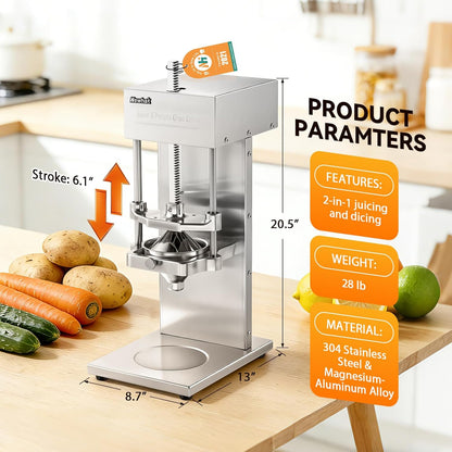 Newhai Electric 2 in 1 Commercial French Fry Cutter & Juicer, Heavy Duty Automatic Potato Cutter & Orange Lemon Juicer, 304 Stainless Steel with 3 Dicer Blade 110volt