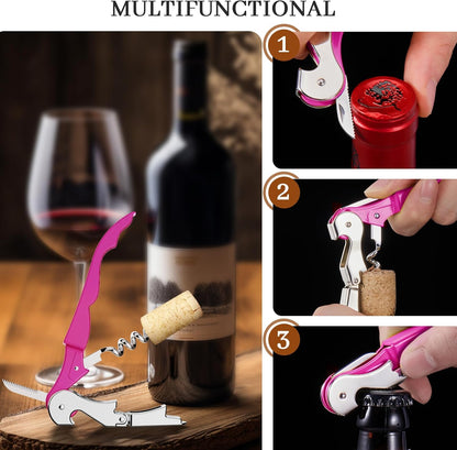 HYZ 2-Pack Wine Opener Waiter Corkscrew, Professional Wine Key for Servers, Bartender, with Foil Cutter, Manual Wine Bottle Opener Double Hinged (Black)