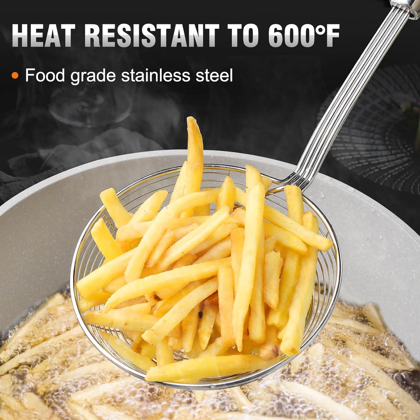 Walfos Fat Skimmer Spoon, 304 Stainless Steel Fat skimmer For Cooking, 3", 4" & 5 inch fine mesh skimmer, Food Strainer Fit For Separation Of The Floating Foam, Fat, Grease, Set of 3
