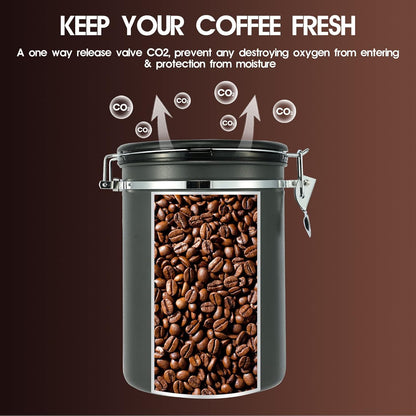 Coffee Canisters with Window,Scoop and Airtight Lid Stainless Steel Kitchen Bean Storage Grounds Container Date Tracker and Scoop for Grounds Coffee Bar Accessories (Cream+window, 22 oz)
