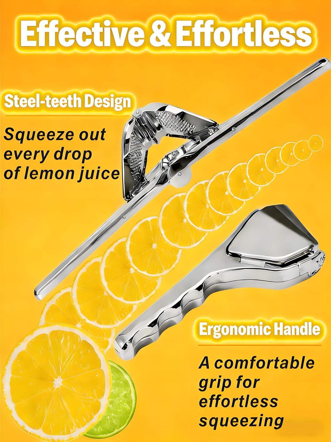 Lemon Squeezer, Stainless Steel Lemon Juicer, Hand Juicer, Manual Citrus Squeezer, Handheld Squeeze Lemons Citrus Lime Orange (Silver)