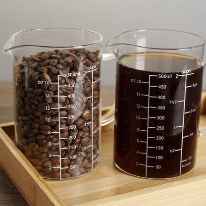 Glass Measuring Cup with Handle, 500 ML High Borosilicate Glass Three Scales (OZ, Cup, ML/CC) easuring Beaker for Kitchen or Restaurant, V-Shaped Spout Glass Measuring Beaker, Easy To Read