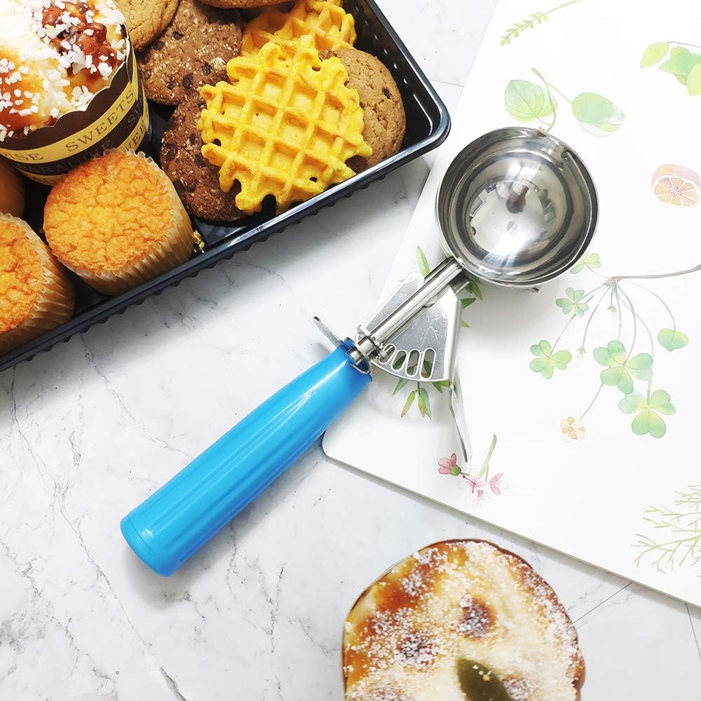 Saebye Portion Scoop - #8 (4 oz) - Disher, Large Ice Cream Scoop with Trigger, Cookie Scoop, Food Scoop, Muffin Scoop - Portion Control - 18/8 Stainless Steel, Grey Handle
