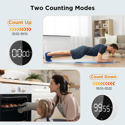 Upgrade Digital Kitchen Timer - Magnetic Countdown Countup Visual Pomodoro Timer with Large LED Display, 3-Preset Times (5, 15, 25), 3 Volume Levels, Ideal for Cooking, Baking and Fitness (1, Black)