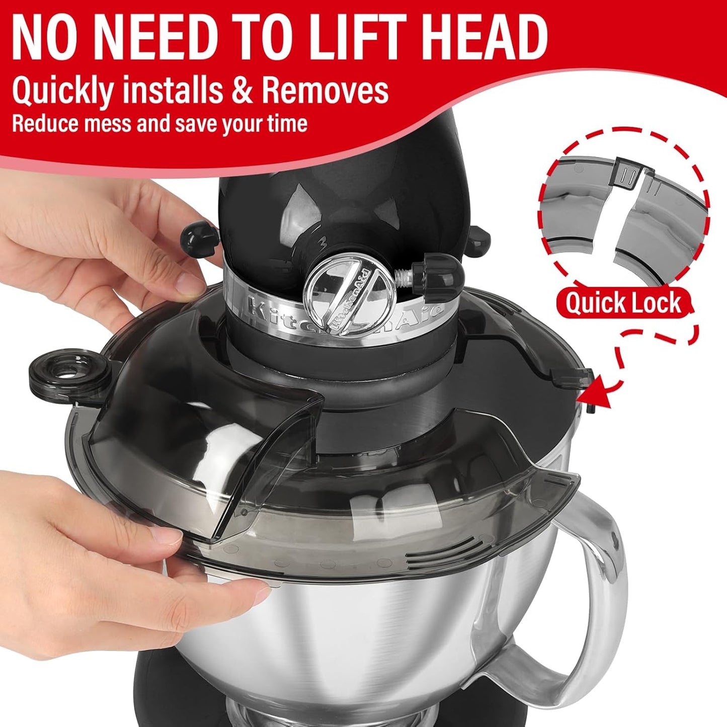 Pouring Shield for KitchenAid Tilt Head 4.5-5 QT (for Stainless Steel Bowls Only), for Kitchen aid Accessories and Attachments, Fully Enclosed Foldable Lid Mixer Bowl Cover & Flour Funnel