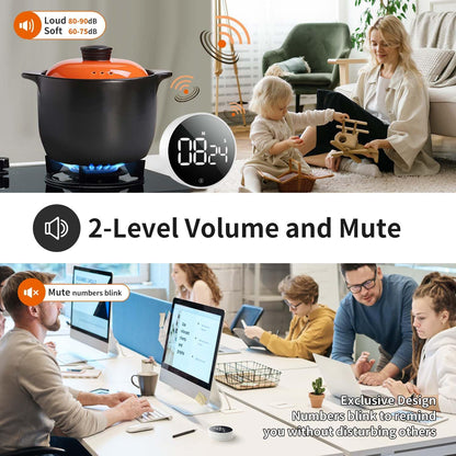 VOCOO Digital Kitchen Timer - Magnetic Countdown Countup Timer with Large LED Display Volume Adjustable, Easy for Cooking and for Seniors and Kids to Use (Space Grey)