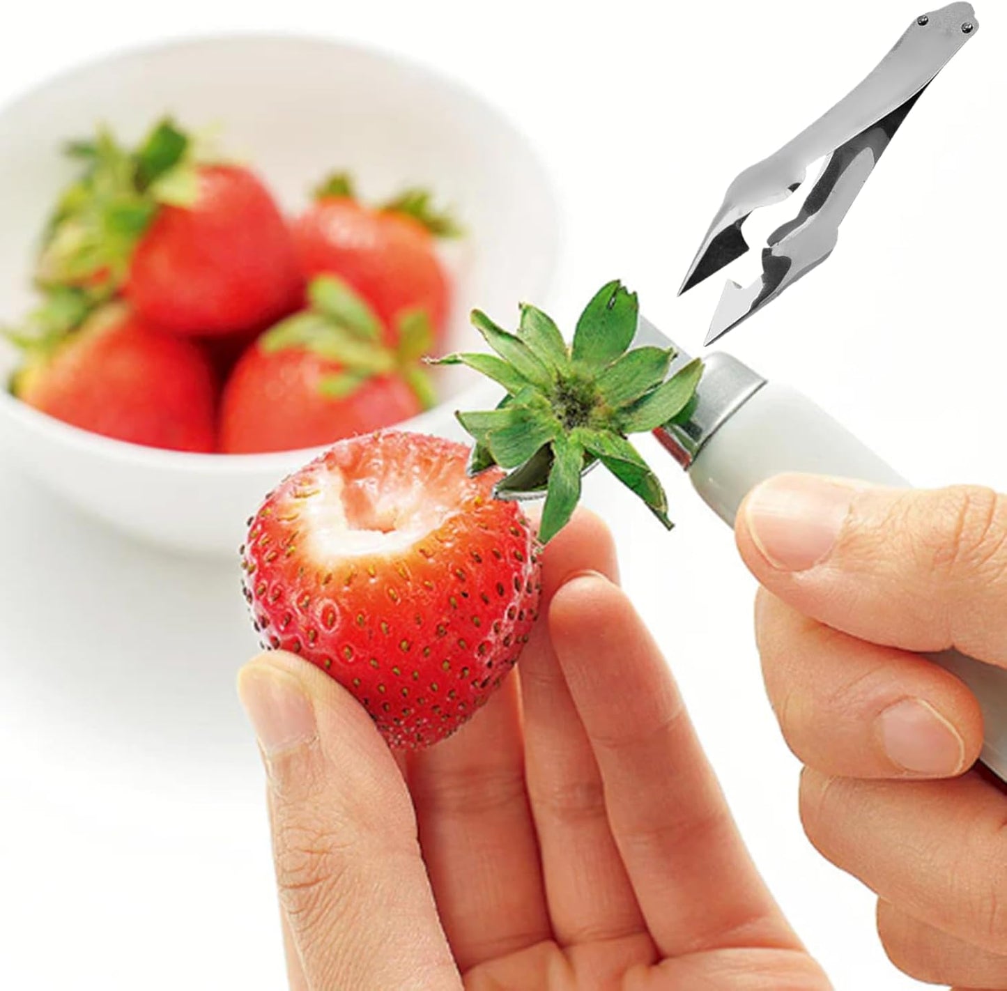 Strawberry Stem Remover, 2 Pcs, Silver, Stainless Steel Handle, Effortless Strawberry Hulling, Versatile Fruit & Vegetable Stem Remover