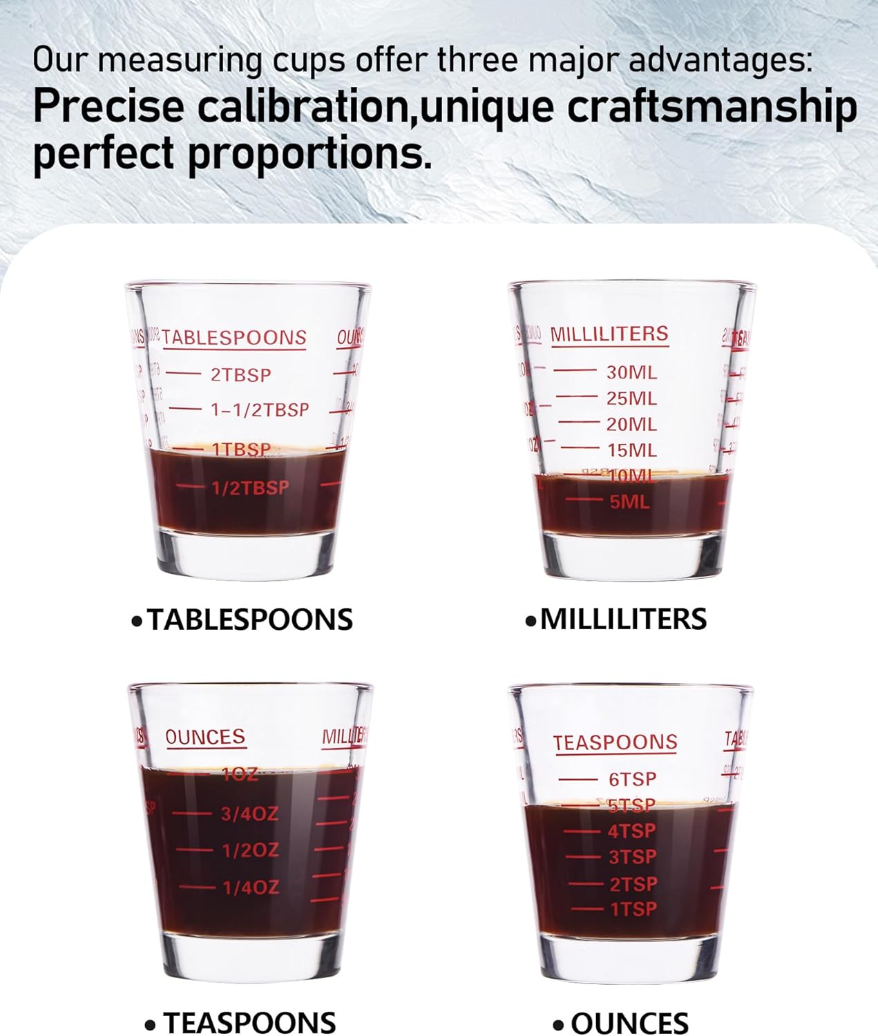 SAIAOKJ Shot Glasses Measuring Cup Set 2PACK Espresso Shot Glasses Liquid Heavy Glass 26-Incremental Measurement 1 OZ, 2 TBS, 6 TSP, 30 ML Kitchen Tools (Red)