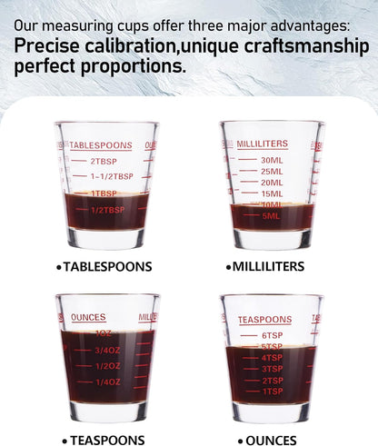 SAIAOKJ Shot Glasses Measuring Cup Set 2PACK Espresso Shot Glasses Liquid Heavy Glass 26-Incremental Measurement 1 OZ, 2 TBS, 6 TSP, 30 ML Kitchen Tools (Red)