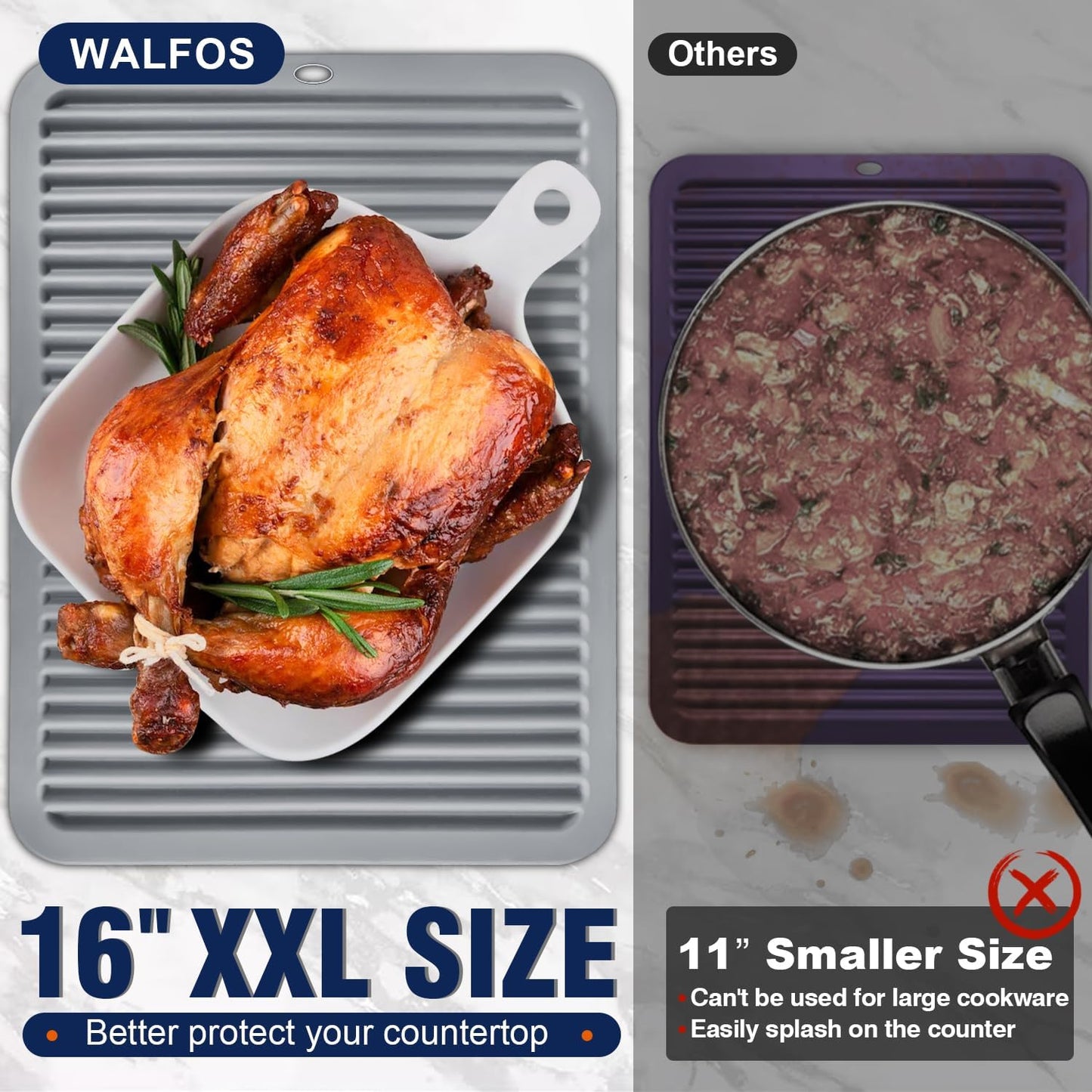 Walfos Silicone Trivet Mats - 4 Heat Resistant Pot Holders, Multipurpose Non-Slip Hot Pads for Kitchen Potholders, Hot Dishers, Jar Opener, Spoon Holder, Food Grade Silicone & BPA Free (Black)