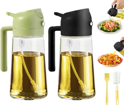 PLAPITATE 17oz/500ml Premium Olive Oil Sprayer for Cooking, 2 in 1 Glass Olive Oil Dispenser Bottle for Kitchen Gadgets, Spray Bottle with Portion Control for Salad, Frying, BBQ (Black)