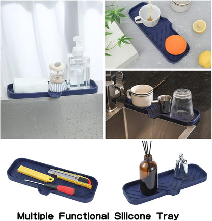 MicoYang Silicone Soap Dish with Drain Spout, Self-Draining Sink Organizer Tray for Bathroom and Kitchen, Sponges, Dispensers and Soap Holder, Non-Slip and Dishwasher Safe, Black (Compact, 4.9"×3.2")