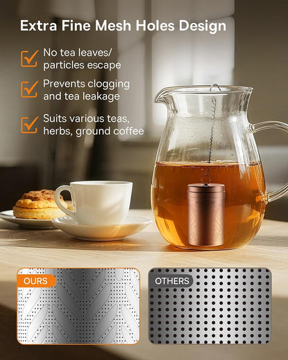 House Again Tea Infusers, Extra Fine Mesh Tea Strainers for Loose Tea, Updated Slim Threaded Lid & 304 Stainless Steel, Loose Leaf Tea Steeper for Brew Tea Spices & Seasonings
