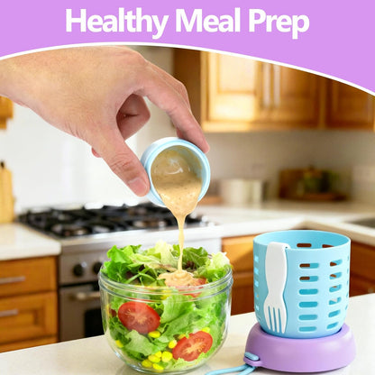 Mity rain Salad Pod with Dressing Container, Salad Jar with Inner Layer & Spoon, Salads Jars Pods with Lids, Microwave/Dishwasher/Freezer Safe Ideal for Meal Prep Office Home Travel