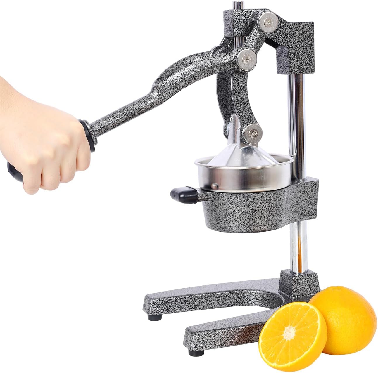 Extra-Large Commercial Grade Cast Iron Citrus Juicer, Heavy Duty Manual Hand Press Countertop Squeezer for Fresh Orange, Grapefruit & Citrus Juice (Orange)