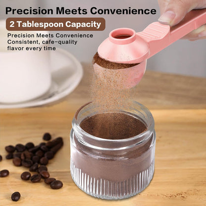 2-in-1 Coffee Scoop with Funnel, 2 Teaspoon Measuring Spoon for Reusable K Cups, Ground Coffee, Protein Powder & Tea, Mess-Free Plastic Design (Pink)
