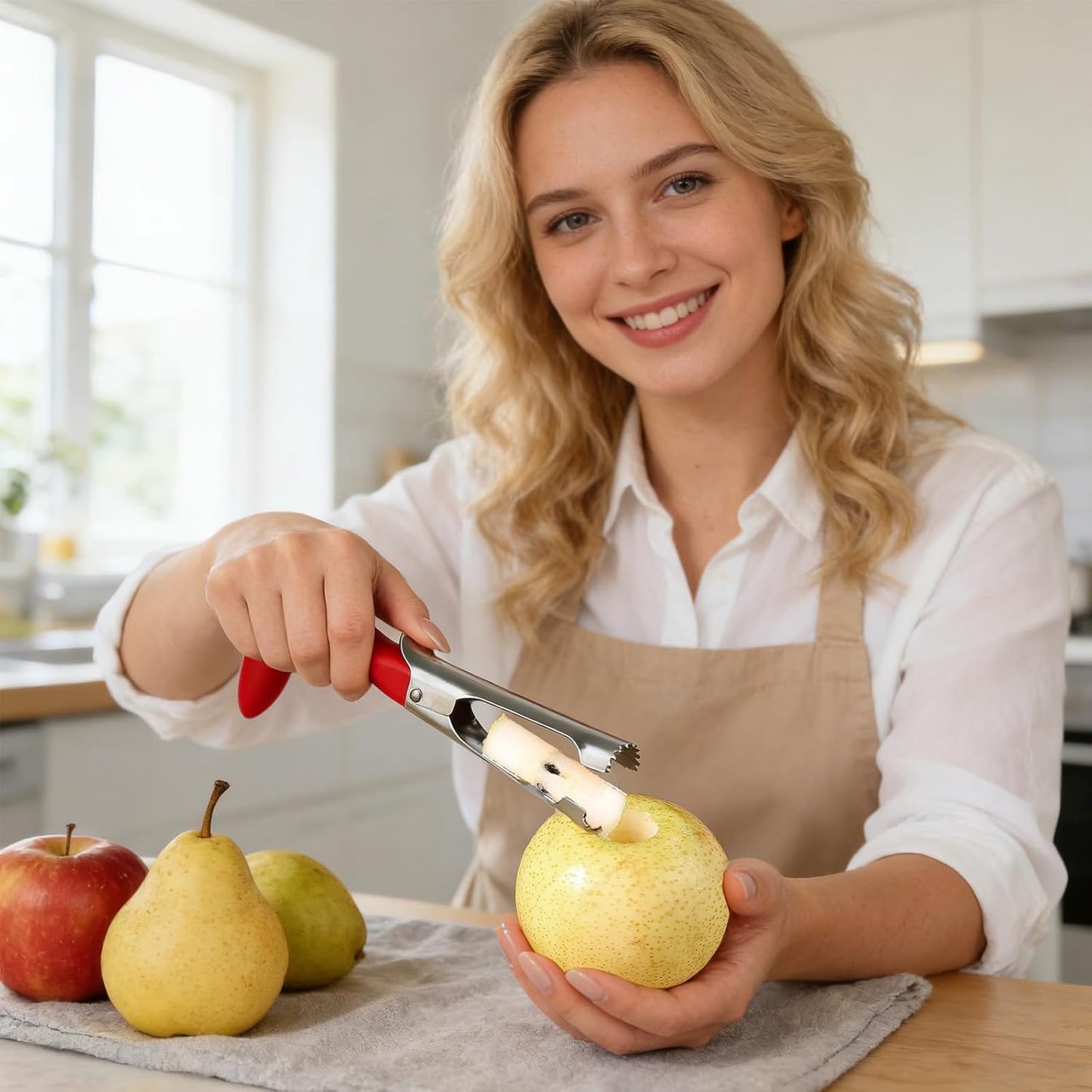 Premium Apple Corer Tool, Apple Core Remover with Sharp Serrated Blades, Ergonomic Handle & Stainless Steel - Easy Push for Quick Coring, Fruit Core Remover for Apples, Pears, Peppers