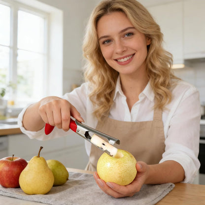 Premium Apple Corer Tool, Apple Core Remover with Sharp Serrated Blades, Ergonomic Handle & Stainless Steel - Easy Push for Quick Coring, Fruit Core Remover for Apples, Pears, Peppers