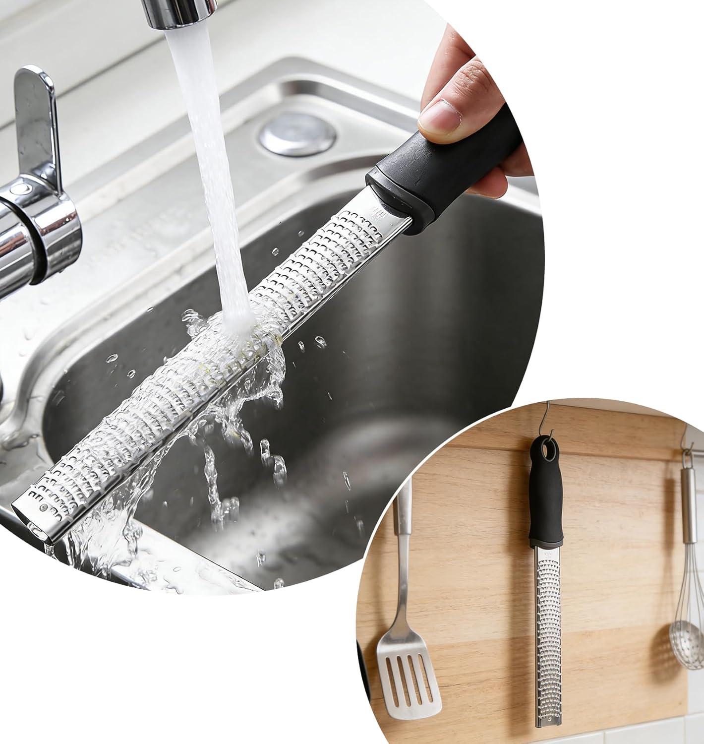 Lemon Zester Tool,Hand Grater Garlic Grater Plate with Protect Cover 304 Stainless Steel Blade Baking Supplies Black