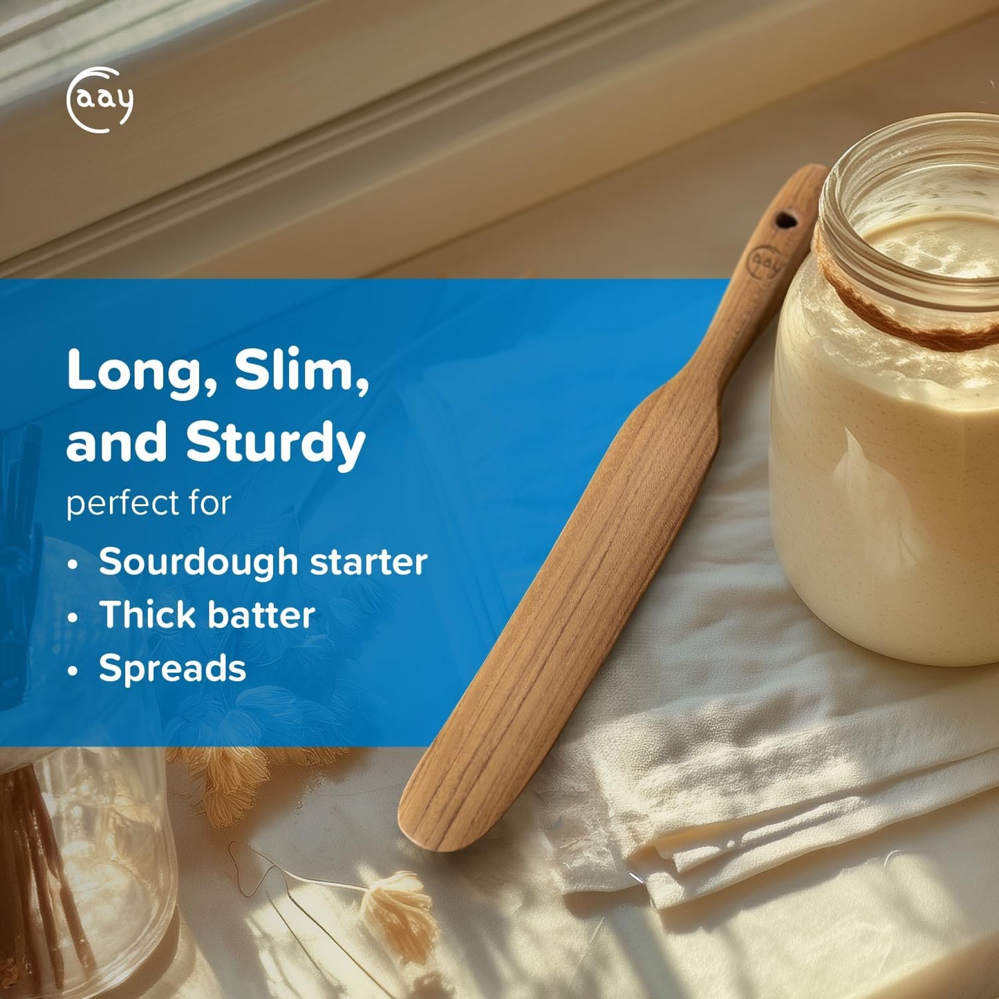 FAAY 13" Dough Whisk, 100% Healthy Teak Kitchen Utensils for Bread Mixing, Sourdough, Batter Preparation, Baking, and Cooking Tools