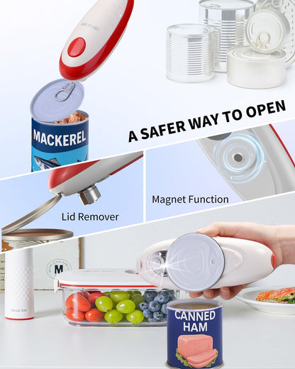 CIRCLE JOY Electric Can Opener, One-Touch Automatic Can Opening with Smooth Edges, Food Safety Handheld Battery-Operated Can Opener for Kitchen and Seniors, Black