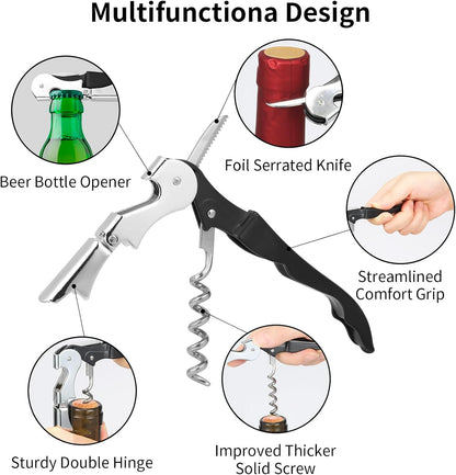 2 PCS Waiter Corkscrew Wine Opener,Upgraded Heavy Duty Wine Keys,Stainless Steel Double Hinged Wine Key for Serves,Bartenders(Black)