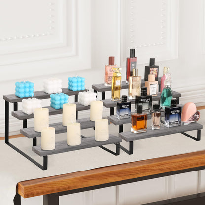YINMIT Wooden Display Riser Stand, Tiered Perfume and Cologne Organizer Stand, 4 Tier Spice Rack Organizer, Rustic Display Shelf for Candles (4 Tier)