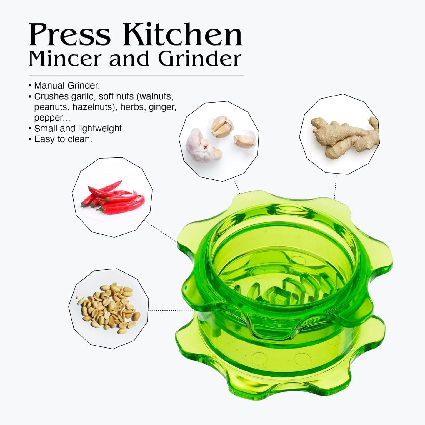 Angel’s Peel Lounge Grlic Mincer Manual Garlic for Quick Meal Preparation - Kitchen Tools for Mincing Grlic, Ginger, Herbs, Nuts (Clear Color)