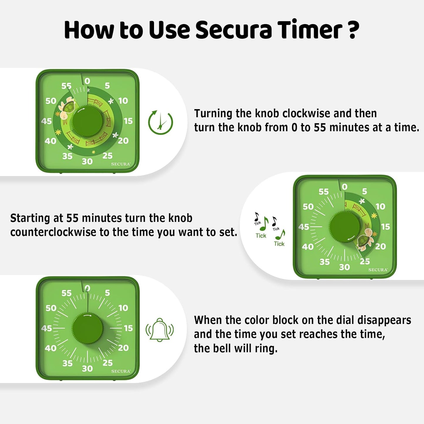 Secura 60-Minute Visual Countdown Timer, 7.5-Inch Oversize Classroom Visual Timer for Kids and Adults, Durable Mechanical Kitchen Timer Clock with Magnetic Backing (Blue)