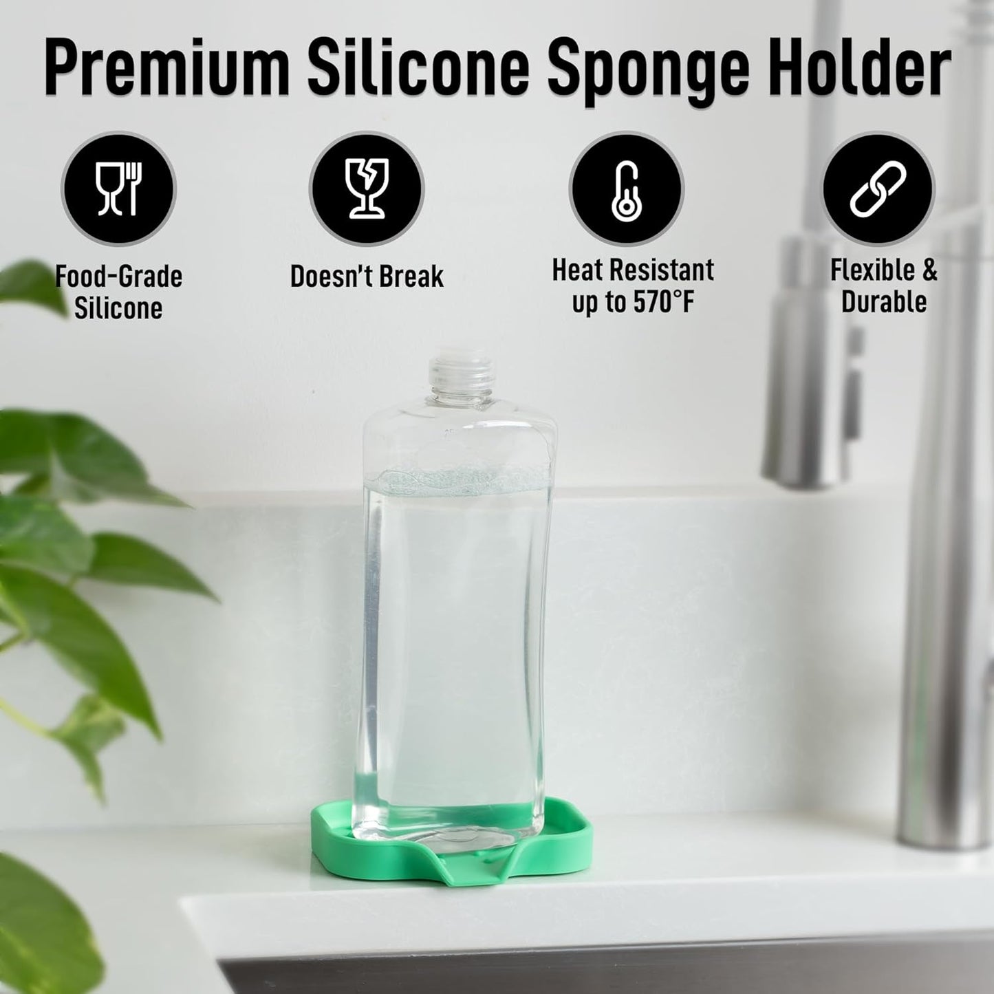 Zulay Kitchen (9x3.5in Sponge Holder for Kitchen Sink - Flexible Heavy-duty Multipurpose Sink Caddy - Counter Organizer for Kitchen, Bathroom, Makeup, Trinkets & More! (Grey)
