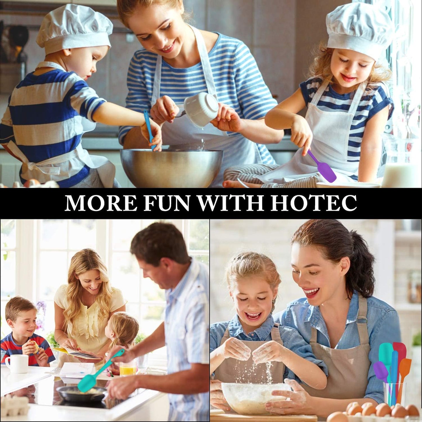 HOTEC 600℉ Heat Resistant BPA-Free Silicone Rubber Spatula Set,Kitchen Cooking Spatulas, Baking, Mixing for Non Stick Cookware, Dishwasher Safe, Set of 5, Khaki