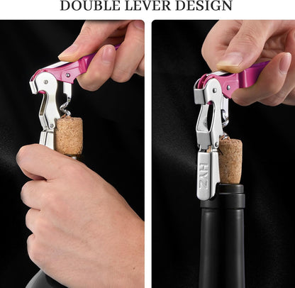 HYZ 2-Pack Wine Opener Waiter Corkscrew, Professional Wine Key for Servers, Bartender, with Foil Cutter, Manual Wine Bottle Opener Double Hinged (Black)