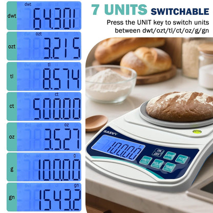 Digital Lab Scale 5000g x 0.1g oz/lb/g/kg Precision Electronic Scientific Scale Analytical Balance for Laboratory Jewelry Kitchen Includes Rechargeable Battery