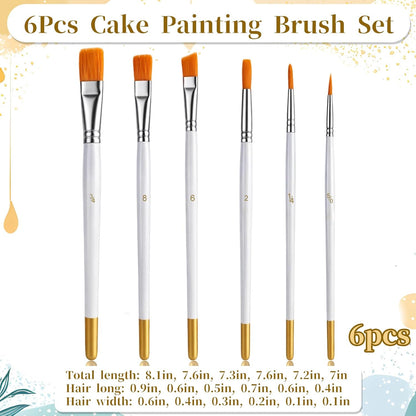 6PCS Cake Painting Brushes Set, Food Baking Painting Brush Cake Decoration Tools Soft Cakes Decorating Brushes for Pastry Cookie Cakes Fondant Decoration (White)