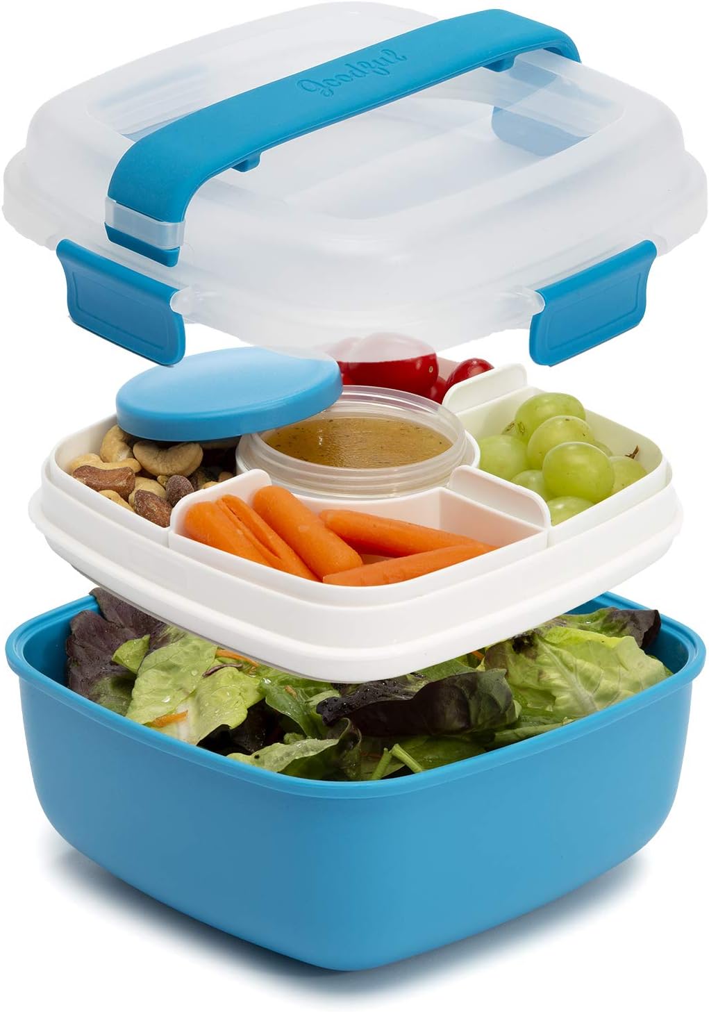 Goodful Stackable Lunch Box Container, Bento Style Food Storage with Removeable Compartments for Sandwich, Snacks, Toppings & Dressing, Leak-Proof and Made without BPA, 56-Ounce, Teal