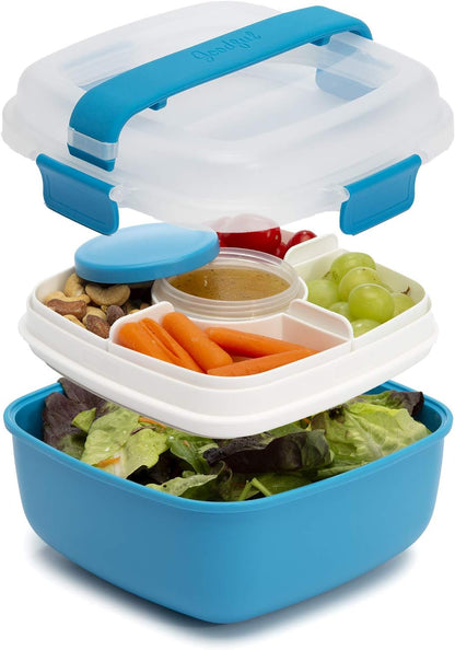 Goodful Stackable Lunch Box Container, Bento Style Food Storage with Removeable Compartments for Sandwich, Snacks, Toppings & Dressing, Leak-Proof and Made without BPA, 56-Ounce, Teal