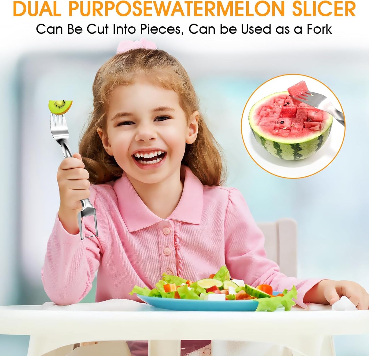 2 PCS Stainless Steel Watermelon Slicer and Fork - 2-in-1 Portable Kitchen Tool for Home Camping and Parties